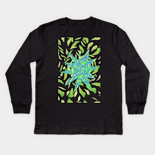 Green Splats on Blue Kids Long Sleeve T-Shirt